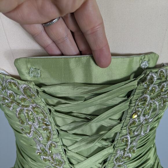 Vintage Prom Dress Ball Gown Maxi 10 Green Y2K Fairy Princess Beaded Strapless - Picture 10 of 16